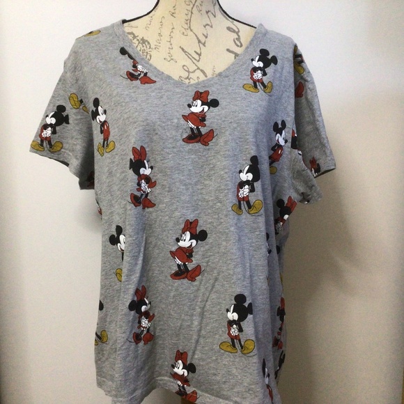 💐Disney Cotton Mickey & Minnie Mouse Graphic T-shirt Sz 3X Grey - Picture 2 of 5